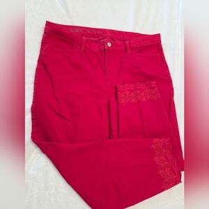 Talbots Vibrant Red Slim Ankle Pants with Embroidered Detail
